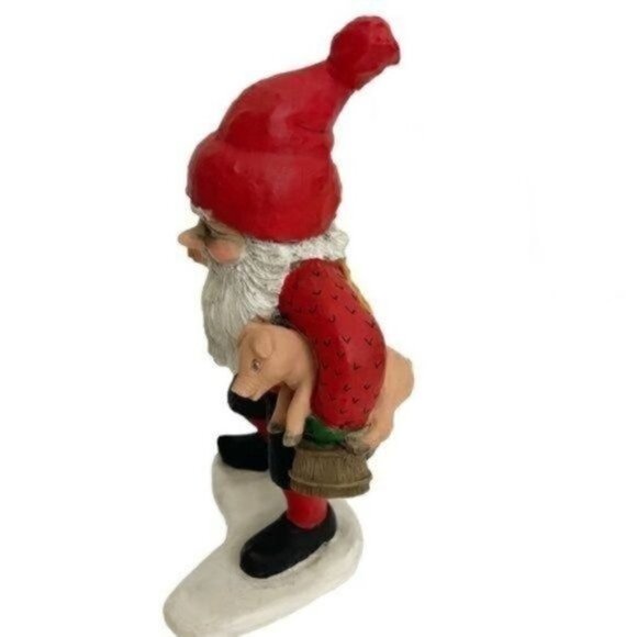 Candy Design Norway Santa like Gnome figurine holding 2 pigs approximately 6” - Picture 6 of 13